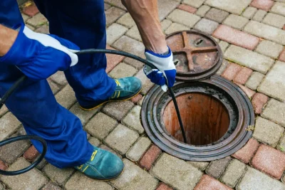 Plumber cleaning an outdoor sewer drain in Millbrae
